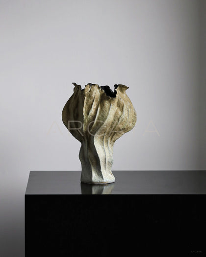 Vintage Distressed Pleated Ceramic Vase - scene