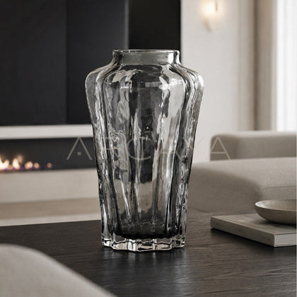Handmade Ribbed Smoked Glass Vase - main