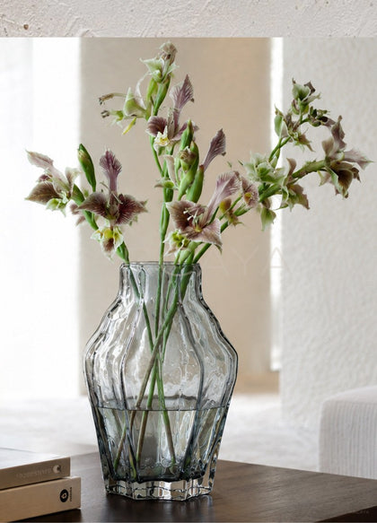 Ribbed Smoked Glass Vase - scene