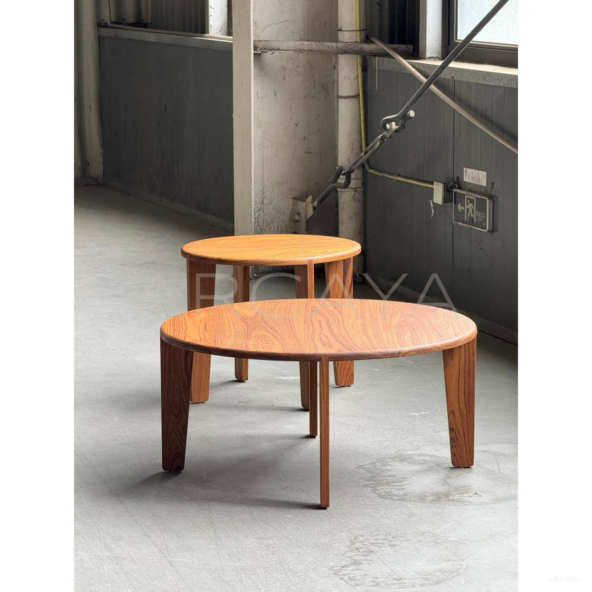 Burmese Teak Round Sofa Coffee Table Set in detail