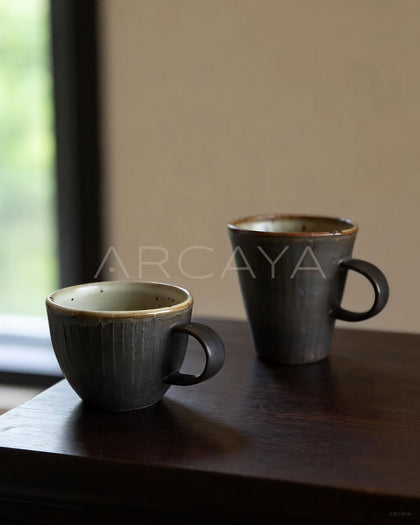 Amu Collab Black Glaze Ribbed Stoneware Mug - scene