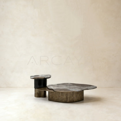 Aston Gilded Hand Forged Metal Marble Side Table - main