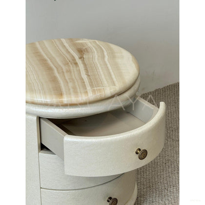 Striped White Jade Mother Of Pearl Nightstand - scene