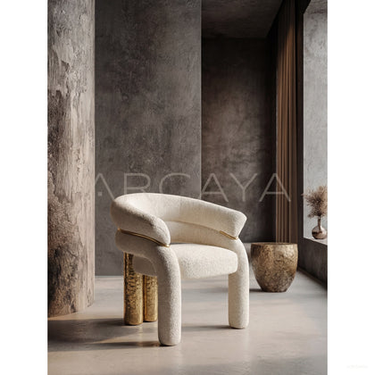 Cream White Hammered Gilded Chair - scene
