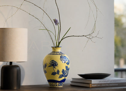 New Chinese Yellow Blue White Ceramic Vase - scene