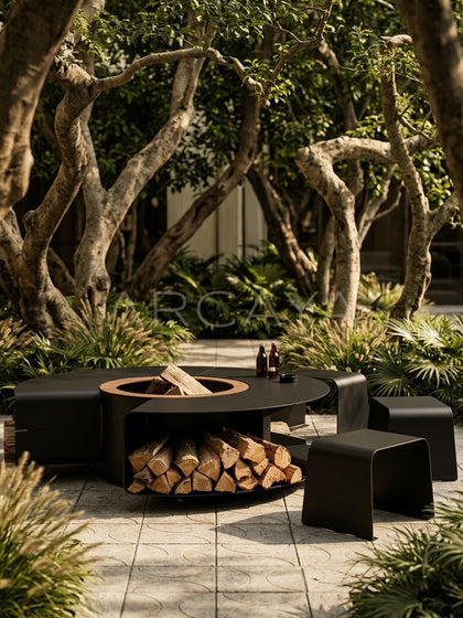 Outdoor Garden Fire Pit Matte Black - scene