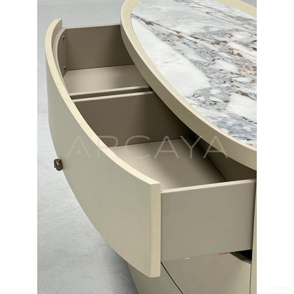 Oval Bulgari Sintered Stone Top Curved Three Drawer Chest - scene
