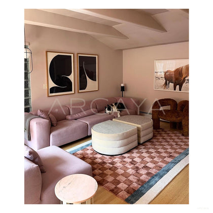 Red Brown Checkerboard Rug Dsm P006 C03 - scene
