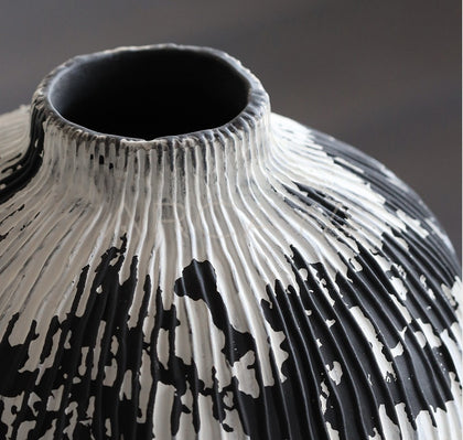 Wabi Sabi Black White Textured Ceramic Vase - scene