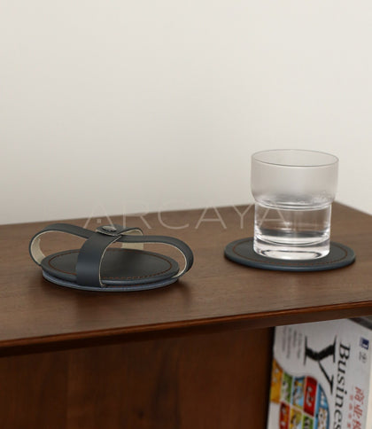 Leather Coaster Set With Holder - scene