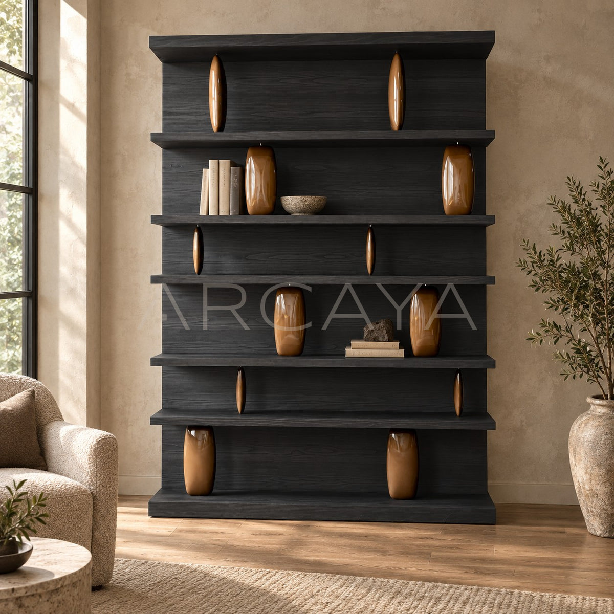 Sandblasted Cedar Old Money Bookshelf in detail