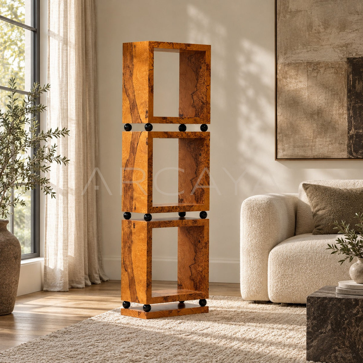 Burl Veneer Bookshelf in detail