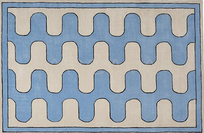 Blue Beige Wave Check Rug Dsm P035 F3 - scene