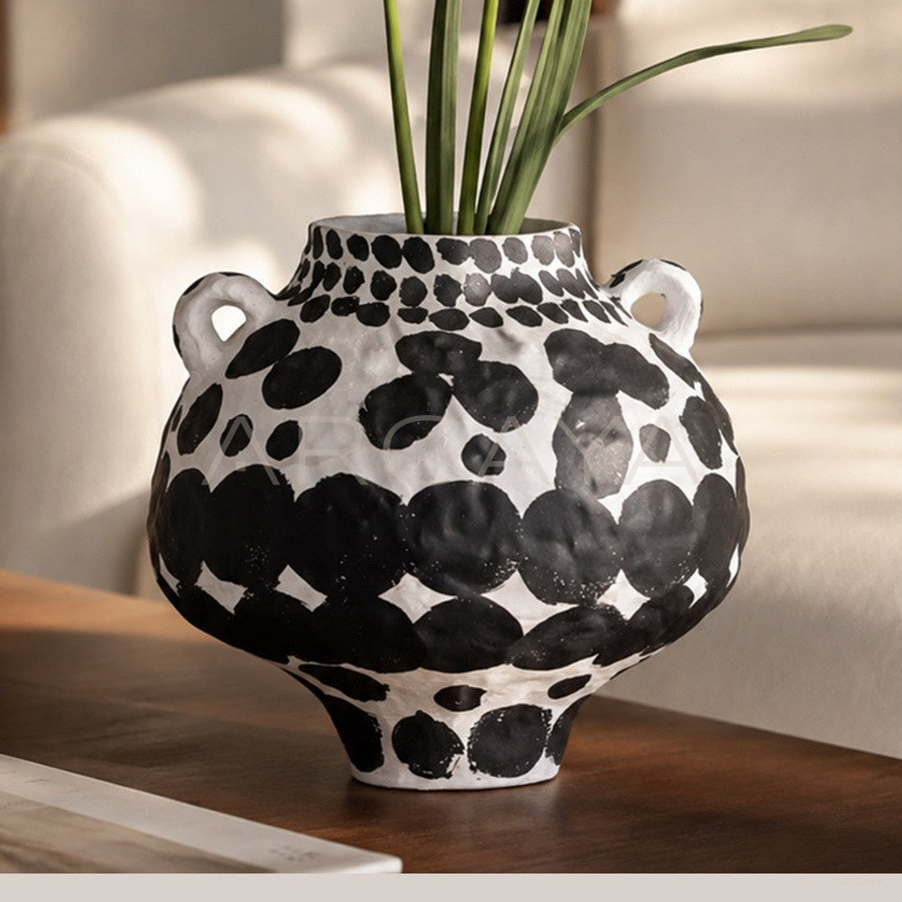 Wabi Sabi Black White Polka Dot Double Ear Vase - main