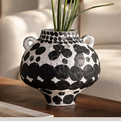 Wabi Sabi Black White Polka Dot Double Ear Vase - main