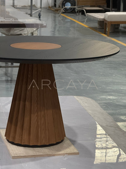 Mid Century Solid Wood Round Dining Table - scene