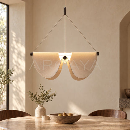 Cream Fabric Pleated Double Pendant Light 80643 - main