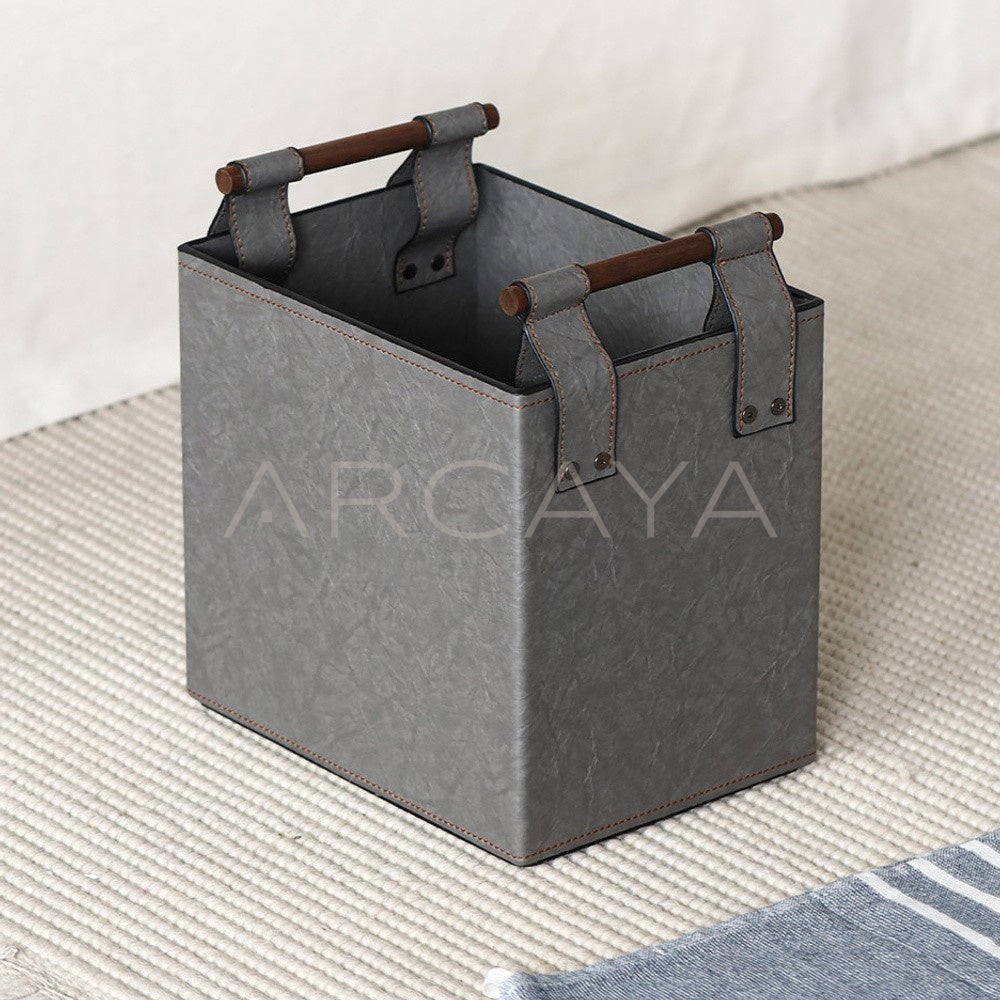 Grey Solid Wood Handle Storage Basket - main