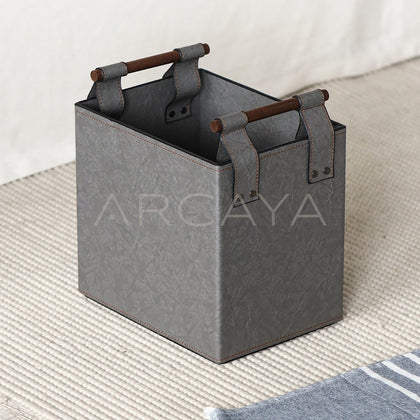 Grey Solid Wood Handle Storage Basket - main