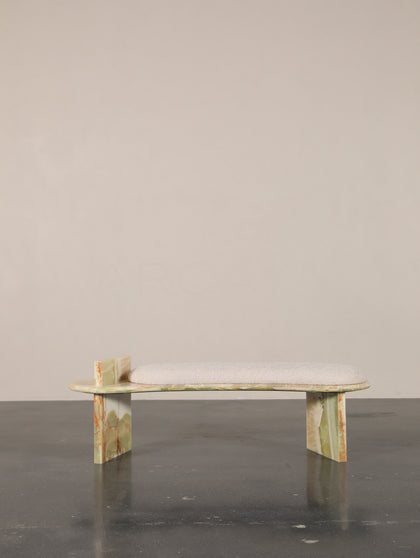 Green Beige Marble Curved Stool - scene