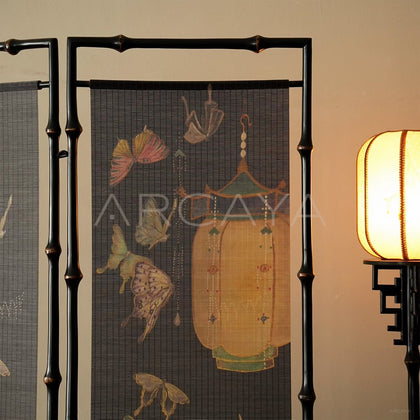 Bamboo Orchid Butterfly Double Sided Four Panel Screen - scene