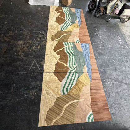 Mountain Landscape Veneer Marquetry Screen - scene