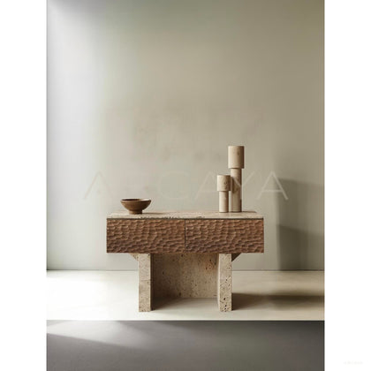 Pushi Raw Stone Nightstand - scene