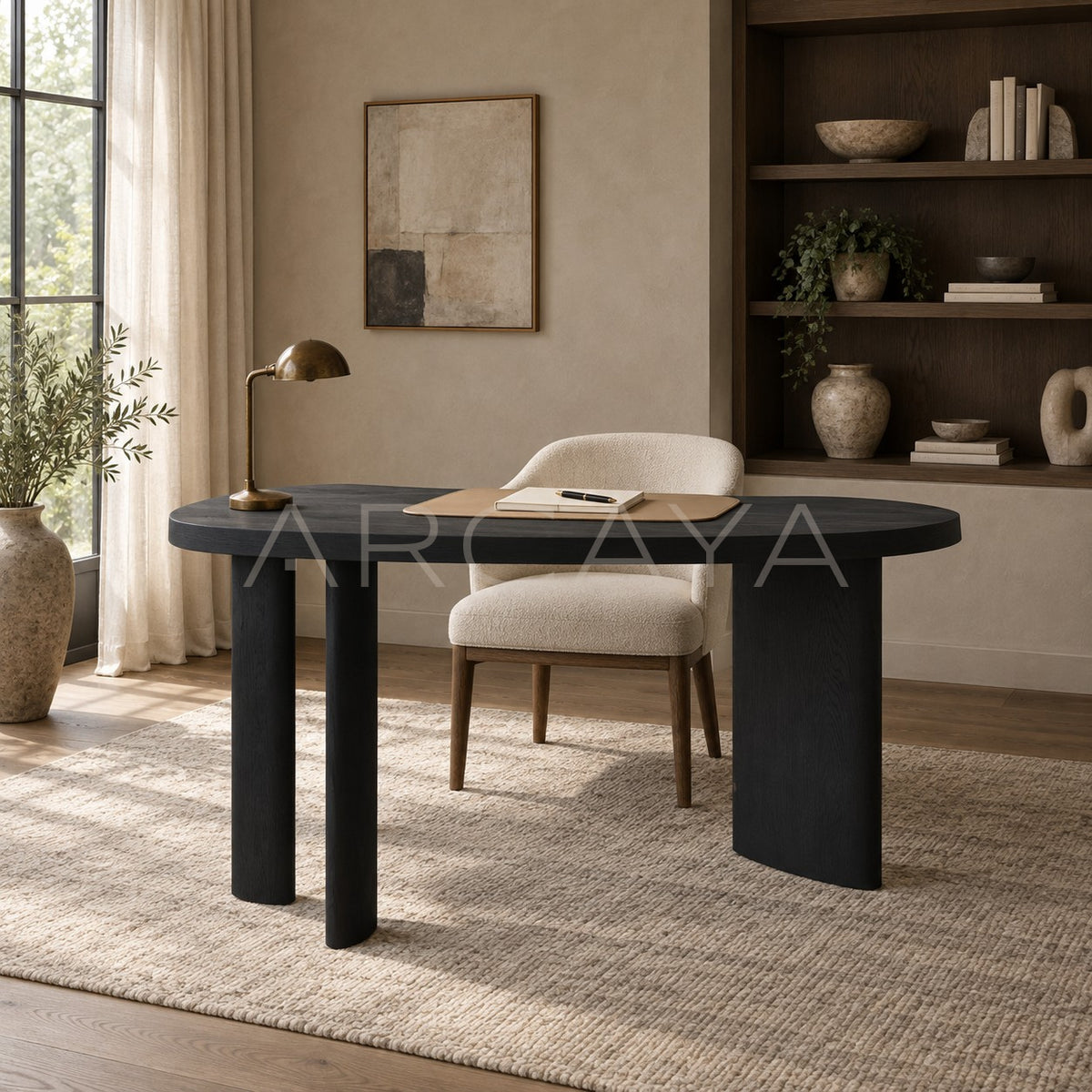Oak Solid Wood Desk Matte Black Brushed in detail