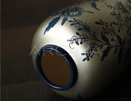 New Chinese Silver Base Blue White Vase - scene