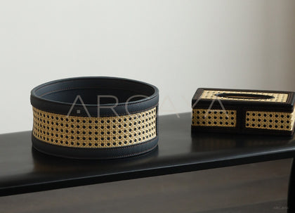 Rattan Leather Woven Storage Box - scene