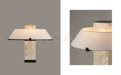 Square Stone Column Fabric Shade Table Lamp 95340 - scene