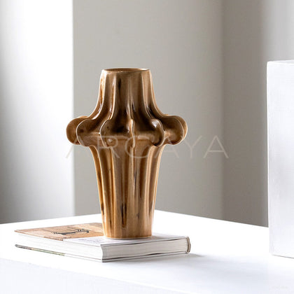 Hand Sculpted Four Petal Stoneware Vase - main