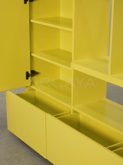 Bright Yellow Lacquered Cabinet - detail