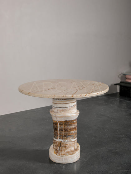White Brown Marble Column Base Side Table - scene