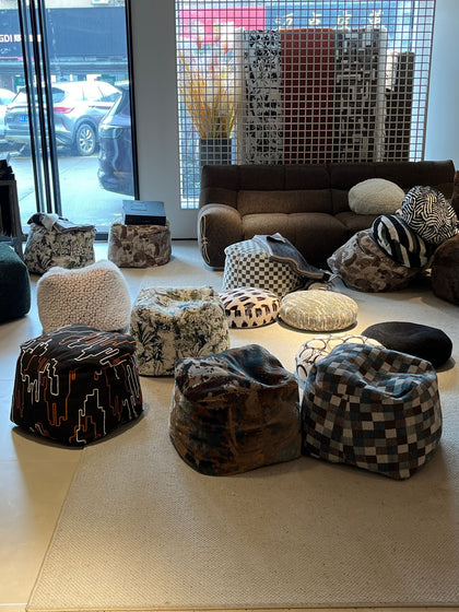 Checkerboard Pouf Stool - scene