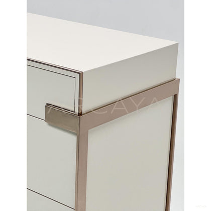 Cream White Eight Drawer Rose Gold Chest - scene