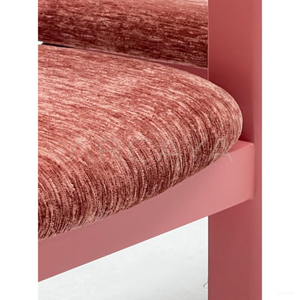Bean Pink Solid Wood Chenille Dining Armchair - scene