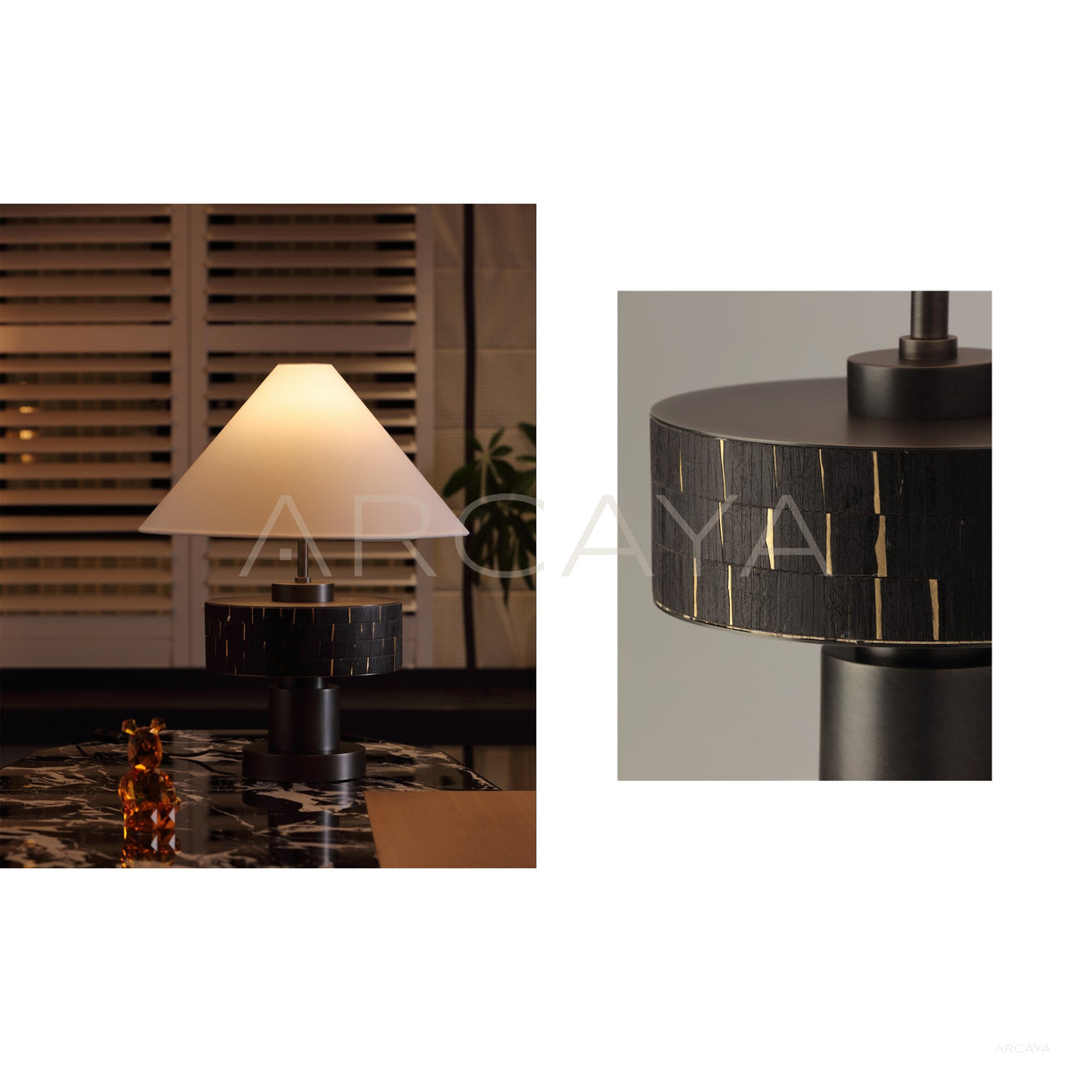 Geometric Stone Base Cone Shade Table Lamp 96335 in detail