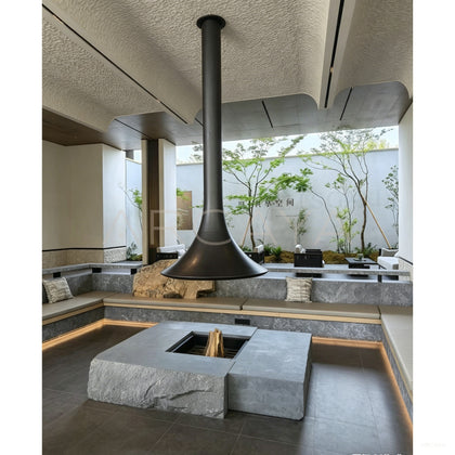 Stone Wood Burning Fireplace - scene