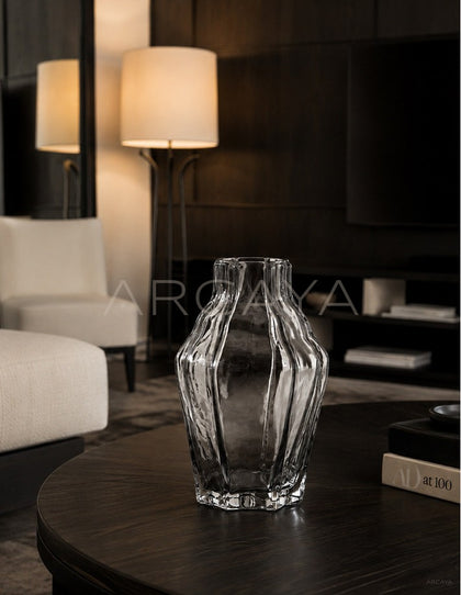 Ribbed Smoked Glass Vase - scene