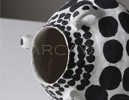 Wabi Sabi Black White Polka Dot Double Ear Vase - scene