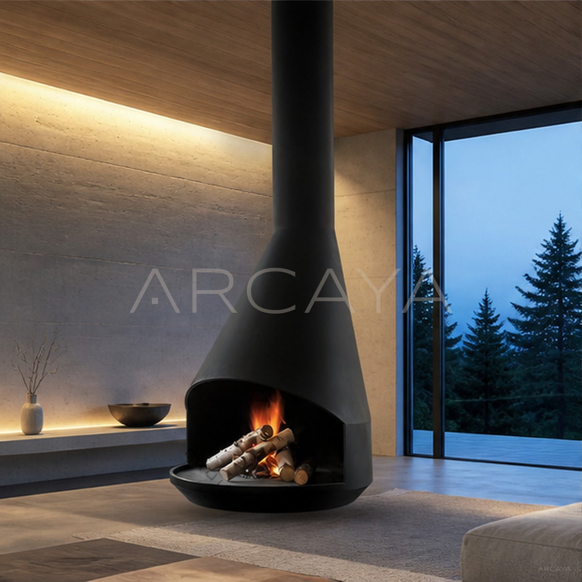 Viridis Hanging Fireplace in detail