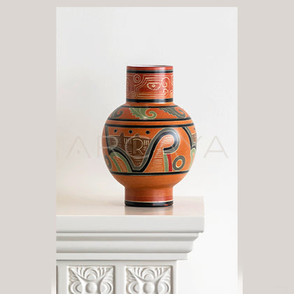 Vintage Chinese Hand Painted Totem Ceramic Vase - scene