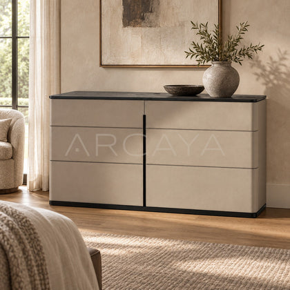 Nappa Leather Vertical Seam Minimalist Sideboard - scene