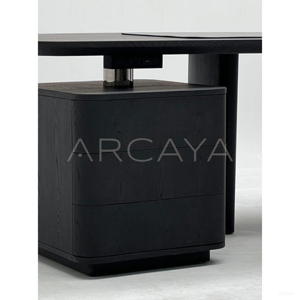 Smoked Black Bentwood Three Drawer Mobile Cabinet Desk - scene