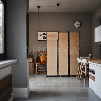 Plain Four Panel Bamboo Blind Screen - scene