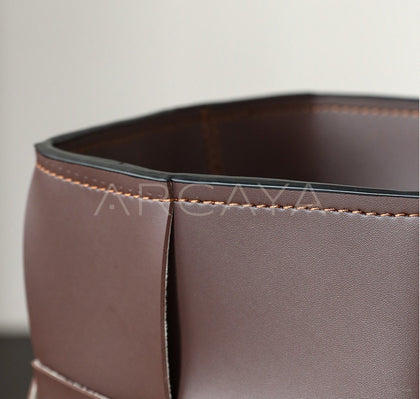 Woven Leather Storage Basket Desktop - scene