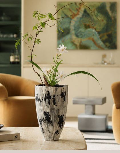 Wabi Sabi Hand Painted Ribbed Ceramic Vase - scene