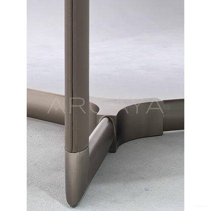 Leather Wrapped Sintered Stone Round Dining Table - scene