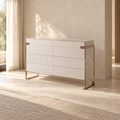 Cream White Eight Drawer Rose Gold Chest - scene